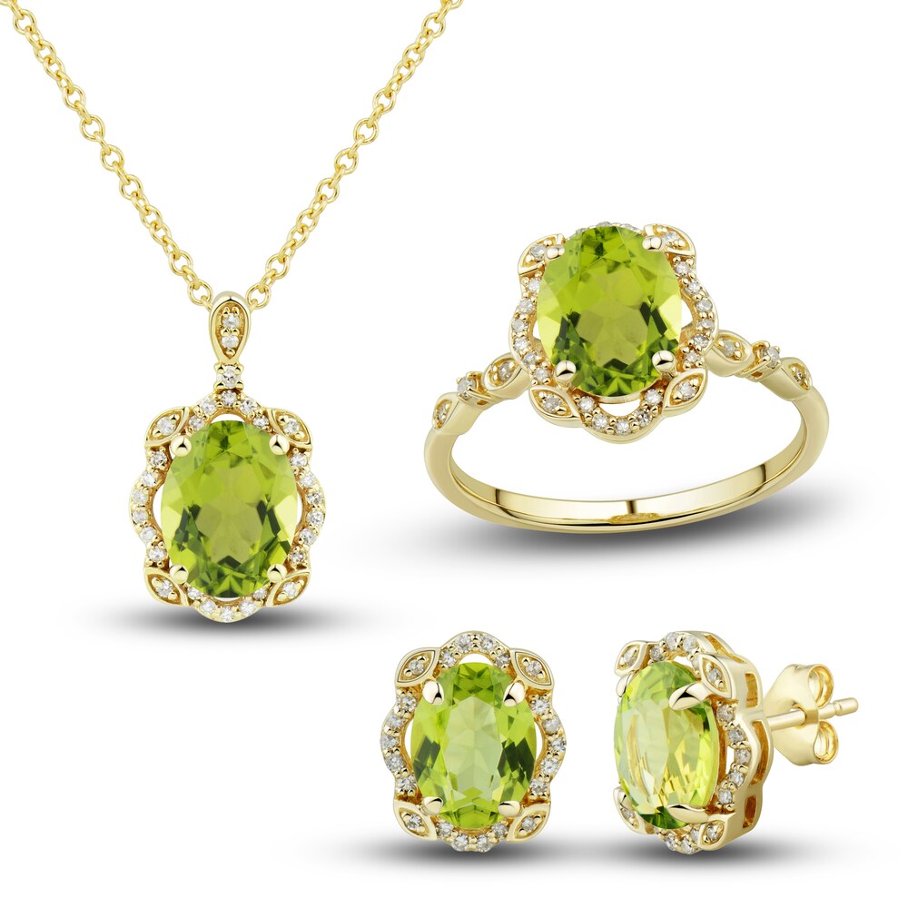 Natural Peridot Ring, Earring & Necklace Set 1/3 ct tw Emerald 10K Yellow Gold eWUl7sTc [eWUl7sTc]