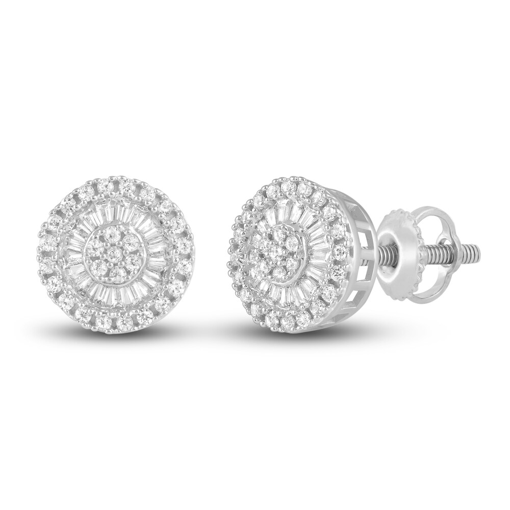 Men\'s Diamond Stud Earrings 3/4 ct tw Round/Baguette 10K White Gold ebUTz8JE