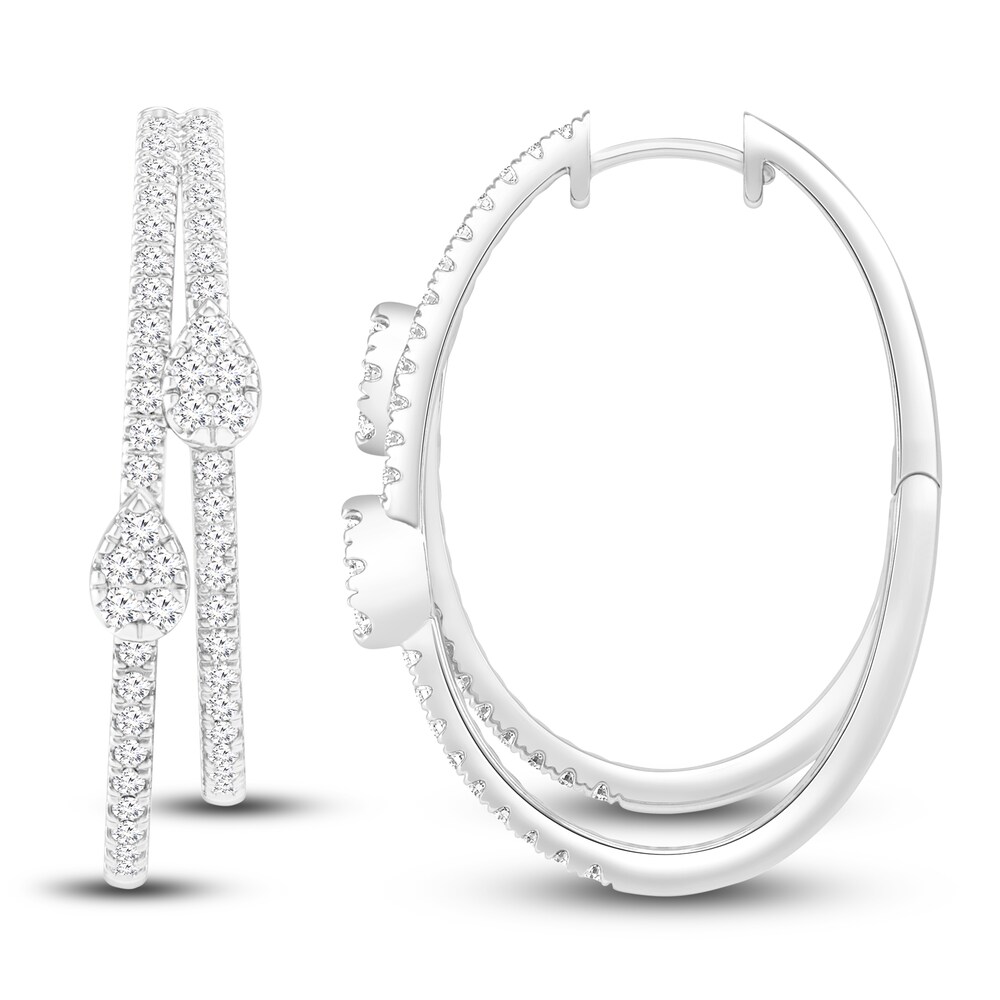 Diamond Hoop Earrings 1 ct tw Round 14K White Gold efGL8ahP