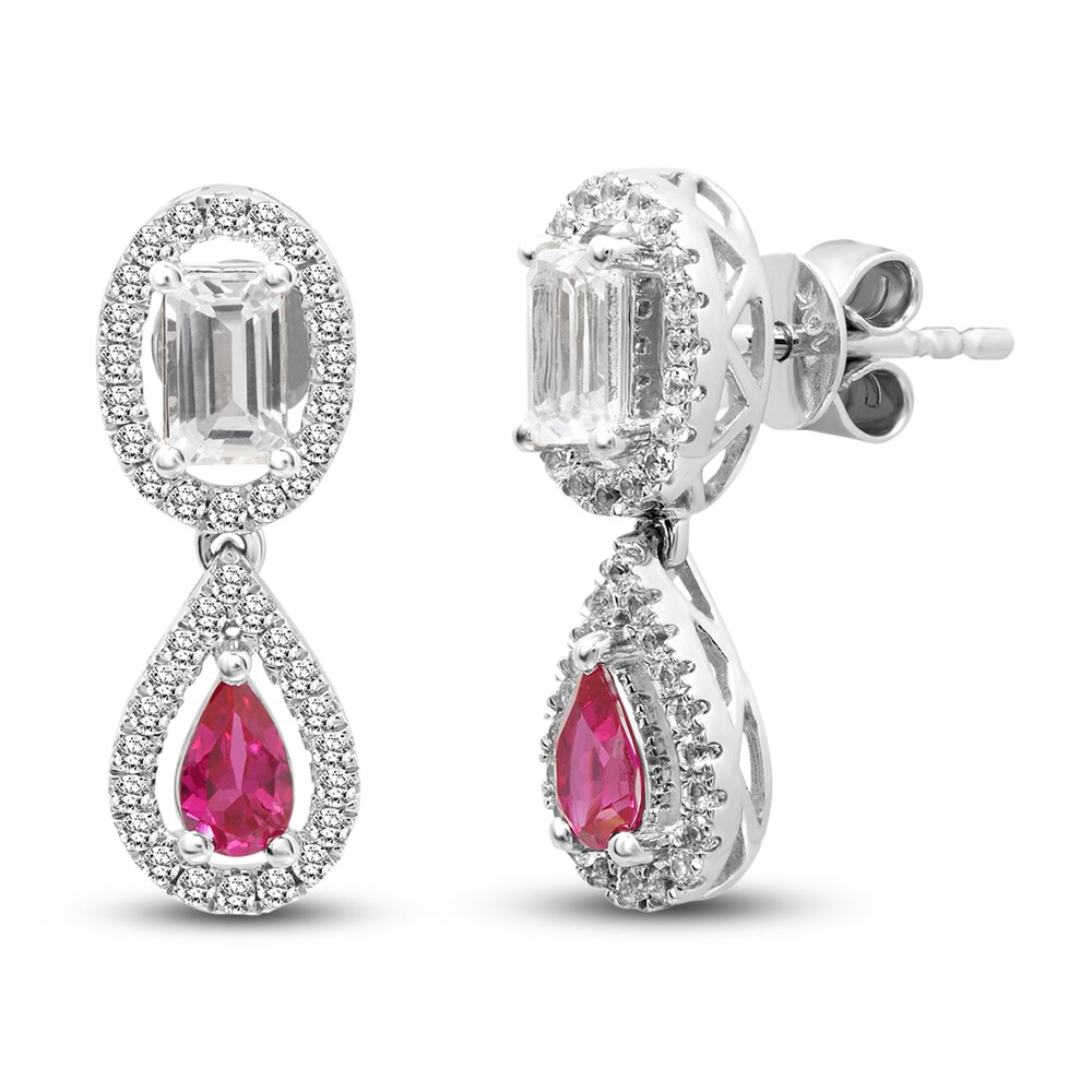 Lab-Created Ruby & Lab-Created White Sapphire Teardrop Earrings 10K White Gold ewJCmM4m