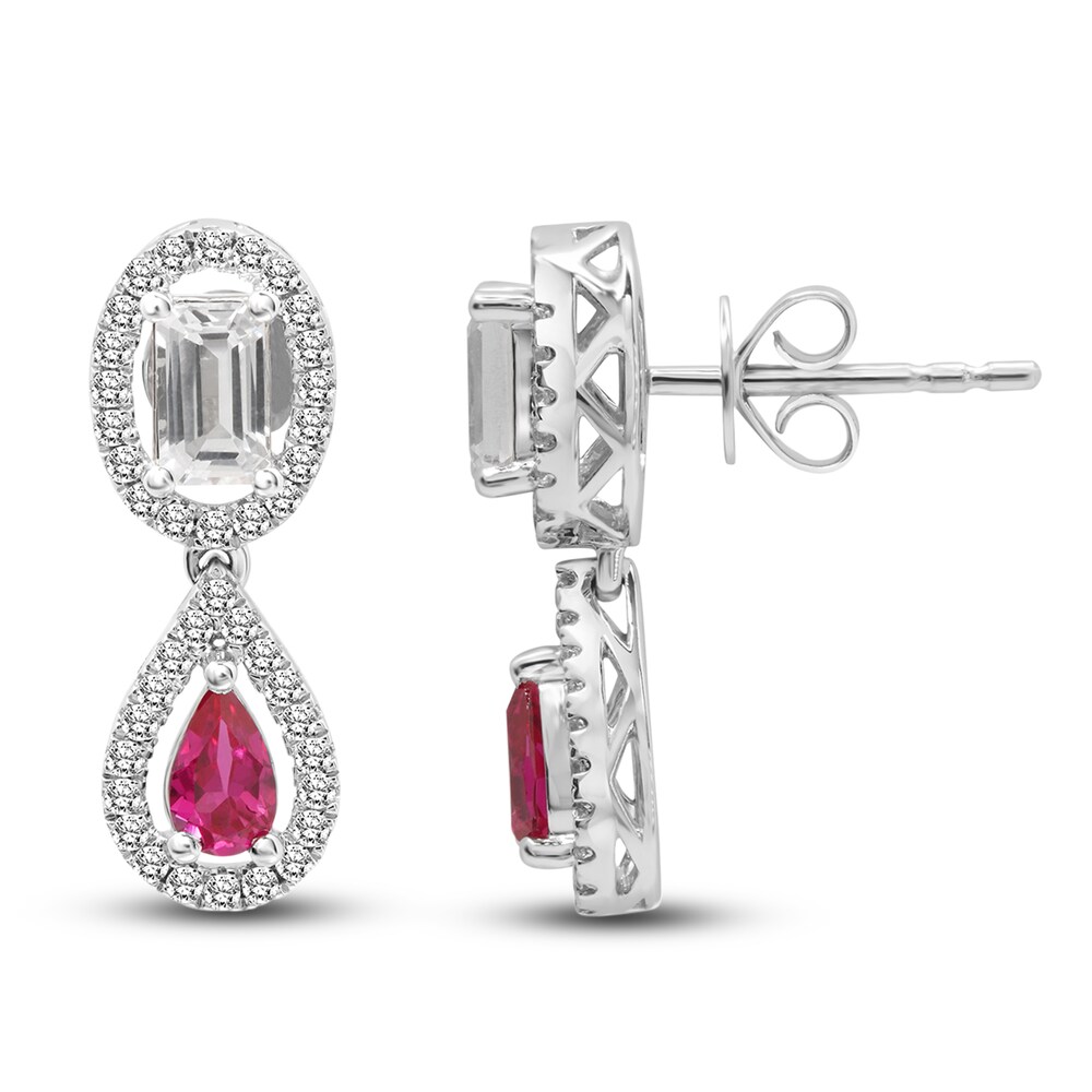 Lab-Created Ruby & Lab-Created White Sapphire Teardrop Earrings 10K White Gold ewJCmM4m