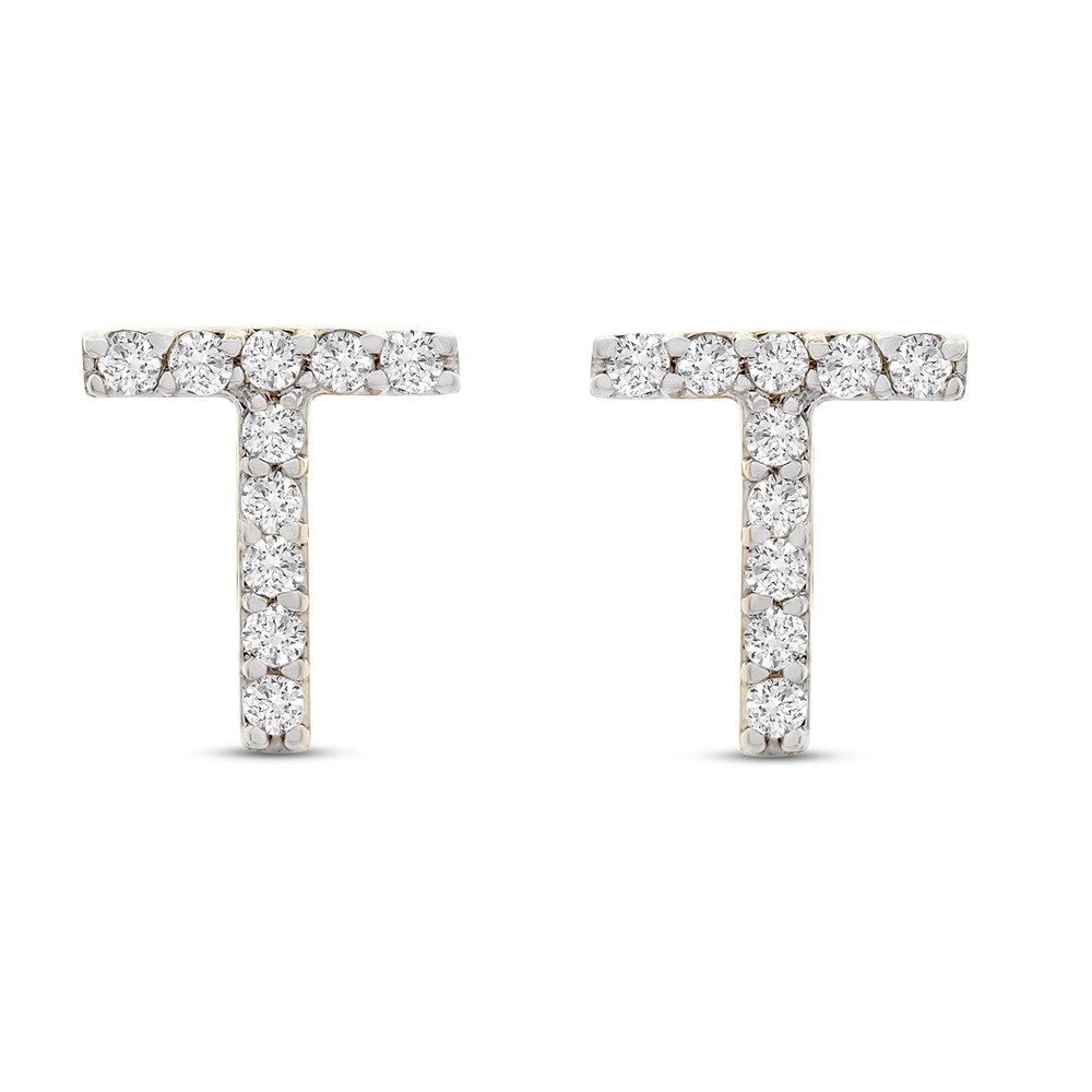 Diamond Letter T Earrings 1/10 ct tw Round 10K Yellow Gold ey3XoElV