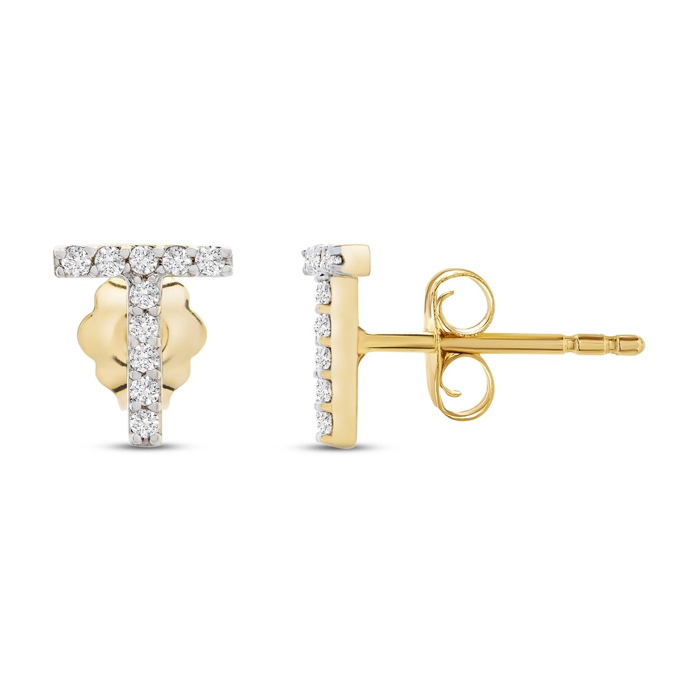 Diamond Letter T Earrings 1/10 ct tw Round 10K Yellow Gold ey3XoElV