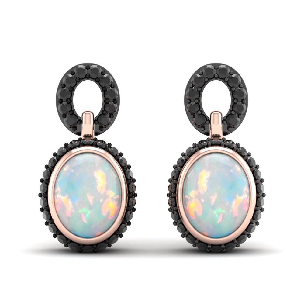 Natural Opal & Black Diamond Earrings 1/2 ct tw Round 10K Rose Gold f574Ldvr [f574Ldvr]