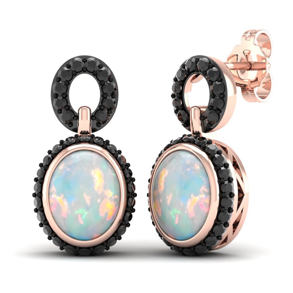 Natural Opal & Black Diamond Earrings 1/2 ct tw Round 10K Rose Gold f574Ldvr