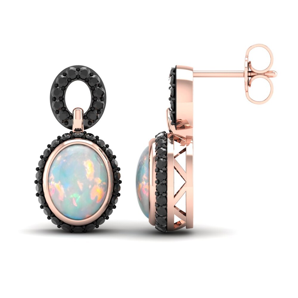 Natural Opal & Black Diamond Earrings 1/2 ct tw Round 10K Rose Gold f574Ldvr