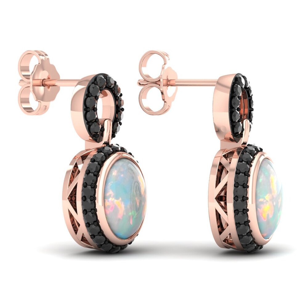 Natural Opal & Black Diamond Earrings 1/2 ct tw Round 10K Rose Gold f574Ldvr