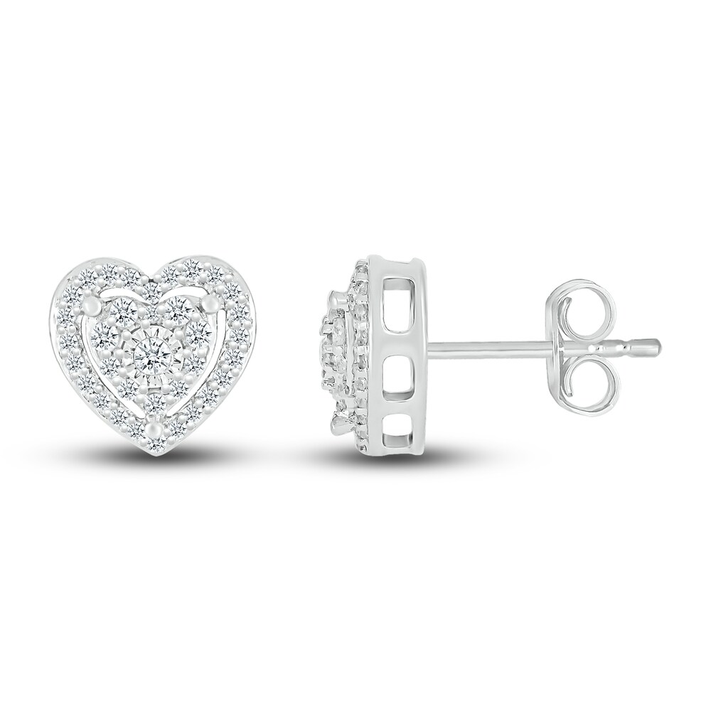 Diamond Heart Stud Earrings 1/4 ct tw Round 10K White Gold fQol3xME