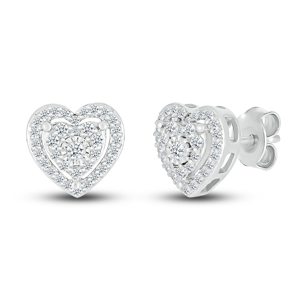 Diamond Heart Stud Earrings 1/4 ct tw Round 10K White Gold fQol3xME