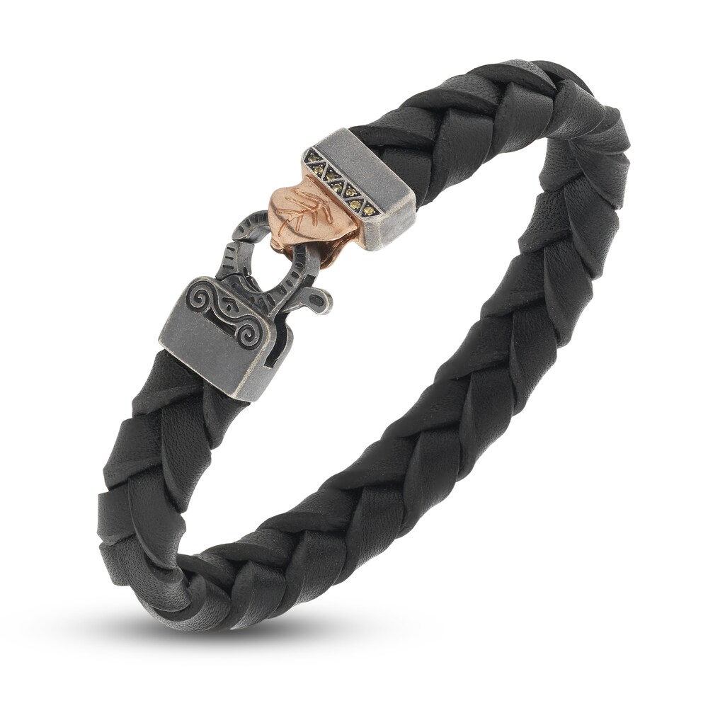 Marco Dal Maso Engraved Woven Black Leather Natural Yellow Sapphire Bracelet Sterling Silver/18K Rose Gold-Plated 8" gVgSwdbd