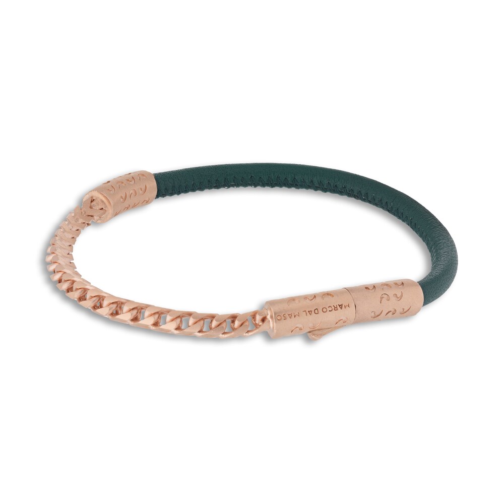 Marco Dal Maso Men\'s Green Leather Bracelet Sterling Silver/18K Rose Gold-Plated 8\" gWGOccdE