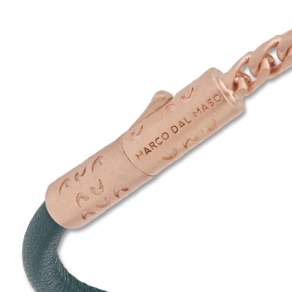 Marco Dal Maso Men\'s Green Leather Bracelet Sterling Silver/18K Rose Gold-Plated 8\" gWGOccdE