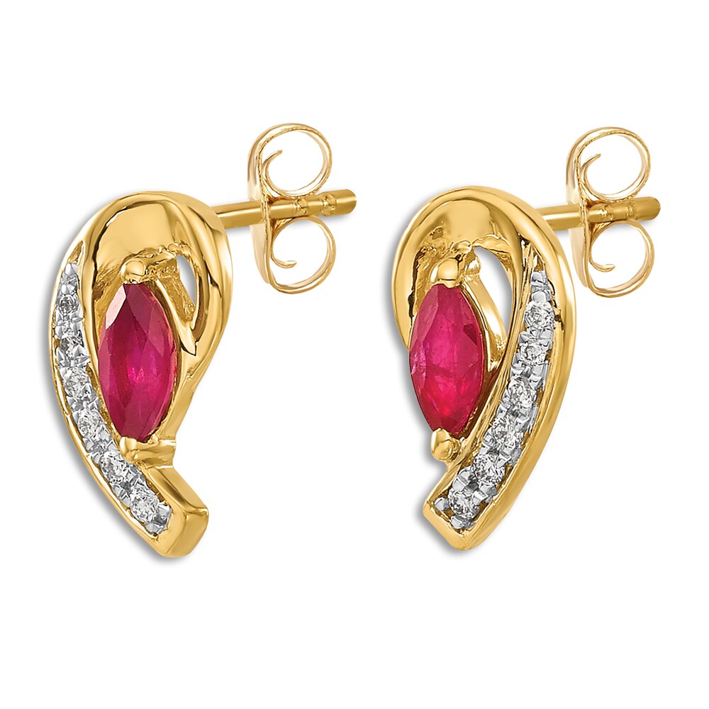 Natural Ruby Stud Earrings 1/20 ct tw Diamonds 14K Yellow Gold giNOr549