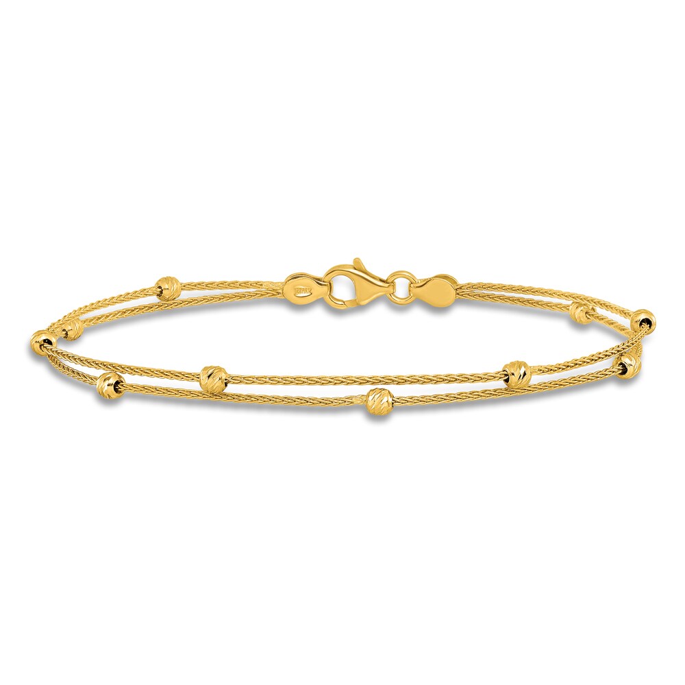 High-Polish Dual Strand Bead Station Bracelet 14K Yellow Gold 7.5\" hALJwtBi