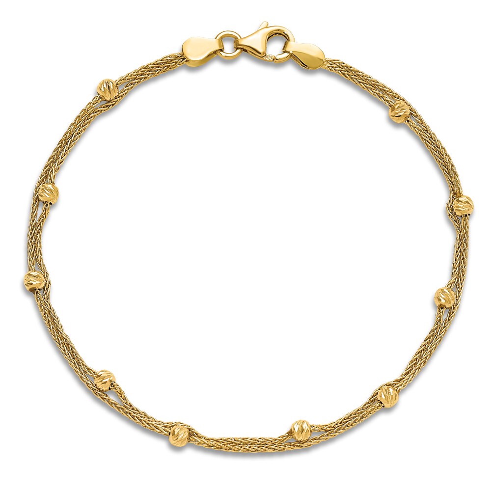 High-Polish Dual Strand Bead Station Bracelet 14K Yellow Gold 7.5\" hALJwtBi