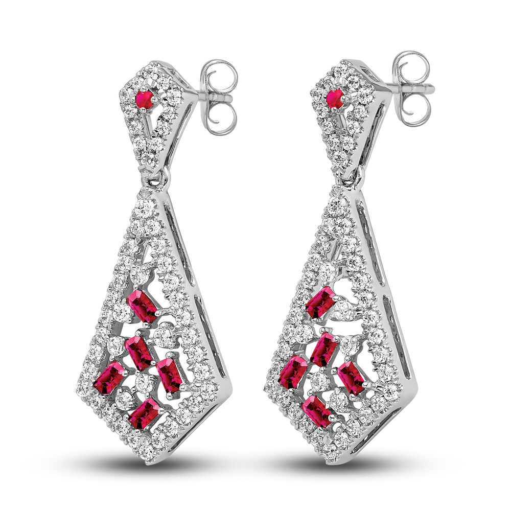 Natural Ruby Earrings 5/8 ct tw Diamonds 14K White Gold hPPpvkjR