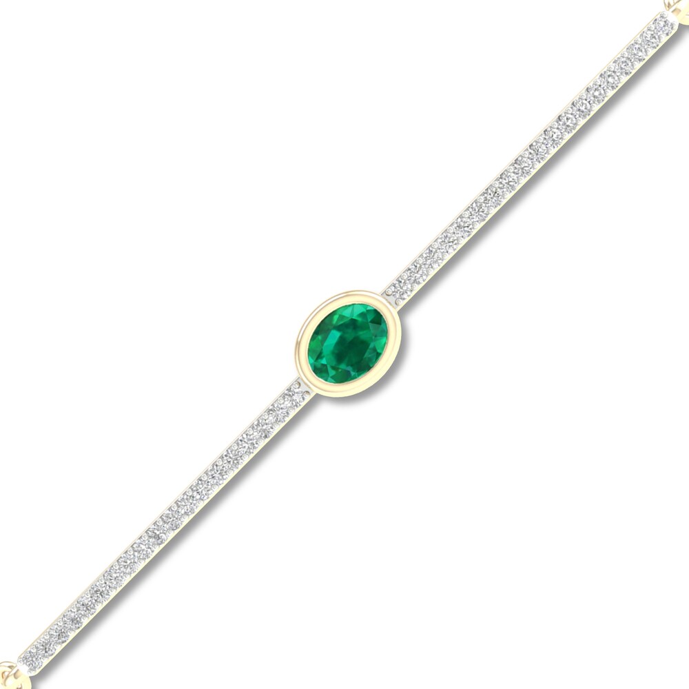 Natural Emerald Bolo Bracelet 1/6 ct tw Diamonds 10K Yellow Gold hW7ZYn2f