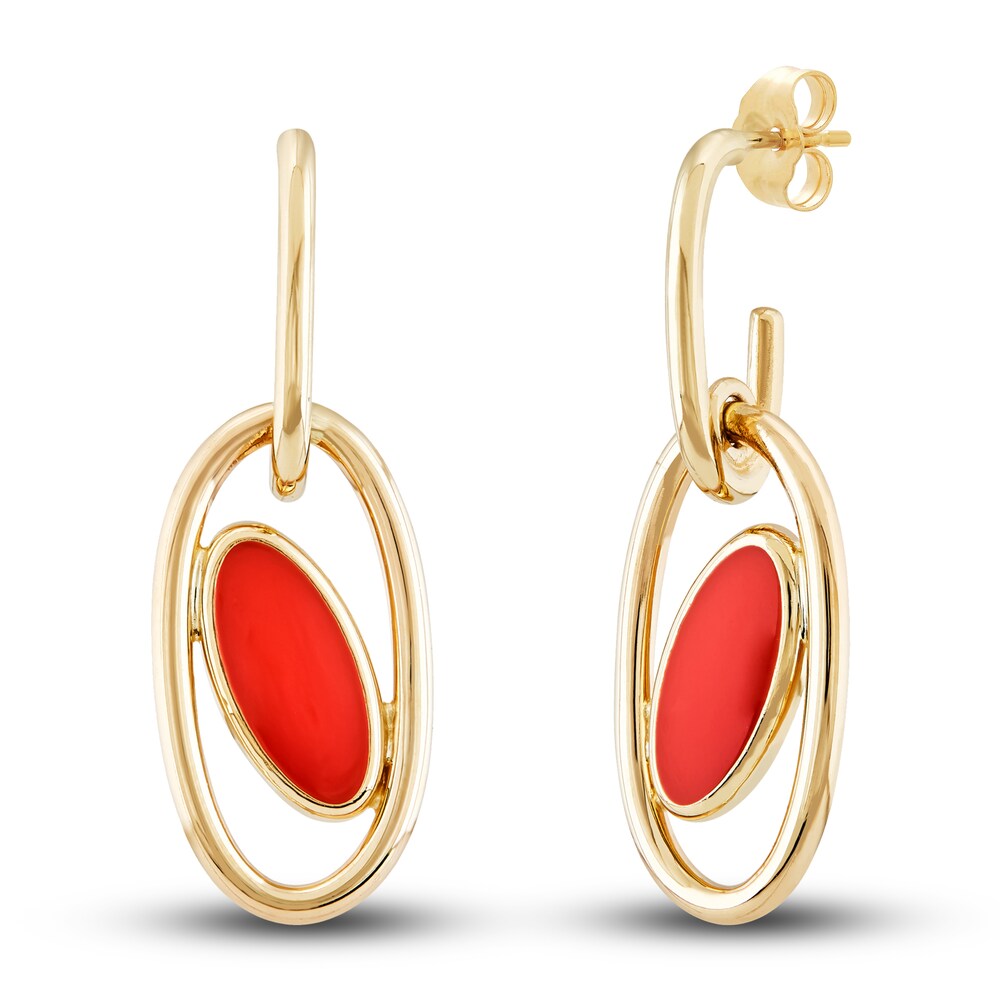 Italia D\'Oro Oval Drop Earrings Red Enamel 14K Yellow Gold hfgGjITd