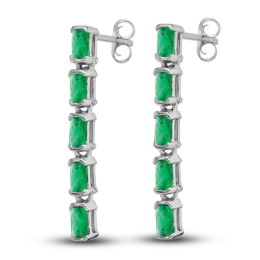 Natural Emerald Dangle Earrings 14K White Gold htDjr1a9