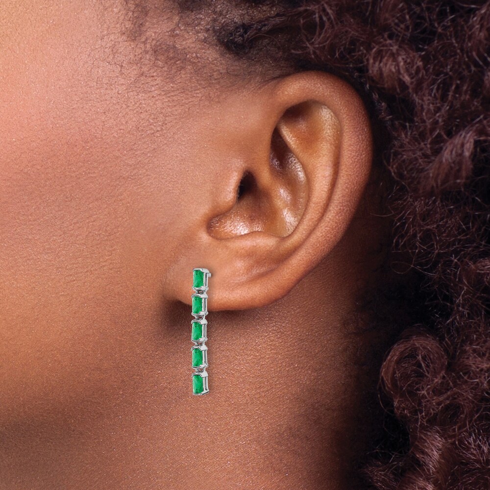 Natural Emerald Dangle Earrings 14K White Gold htDjr1a9