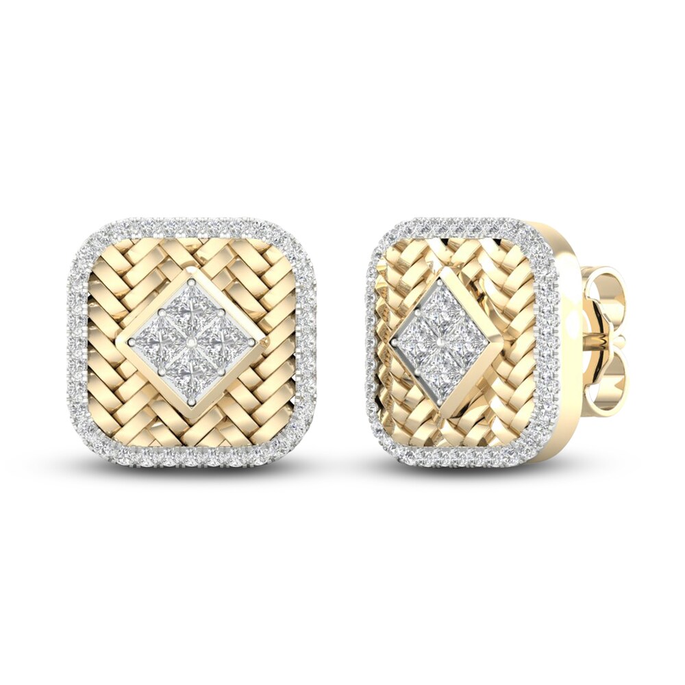 Men\'s Diamond Stud Earrings 1/2 ct tw Princess/Round 10K Yellow Gold i2GBOtS4