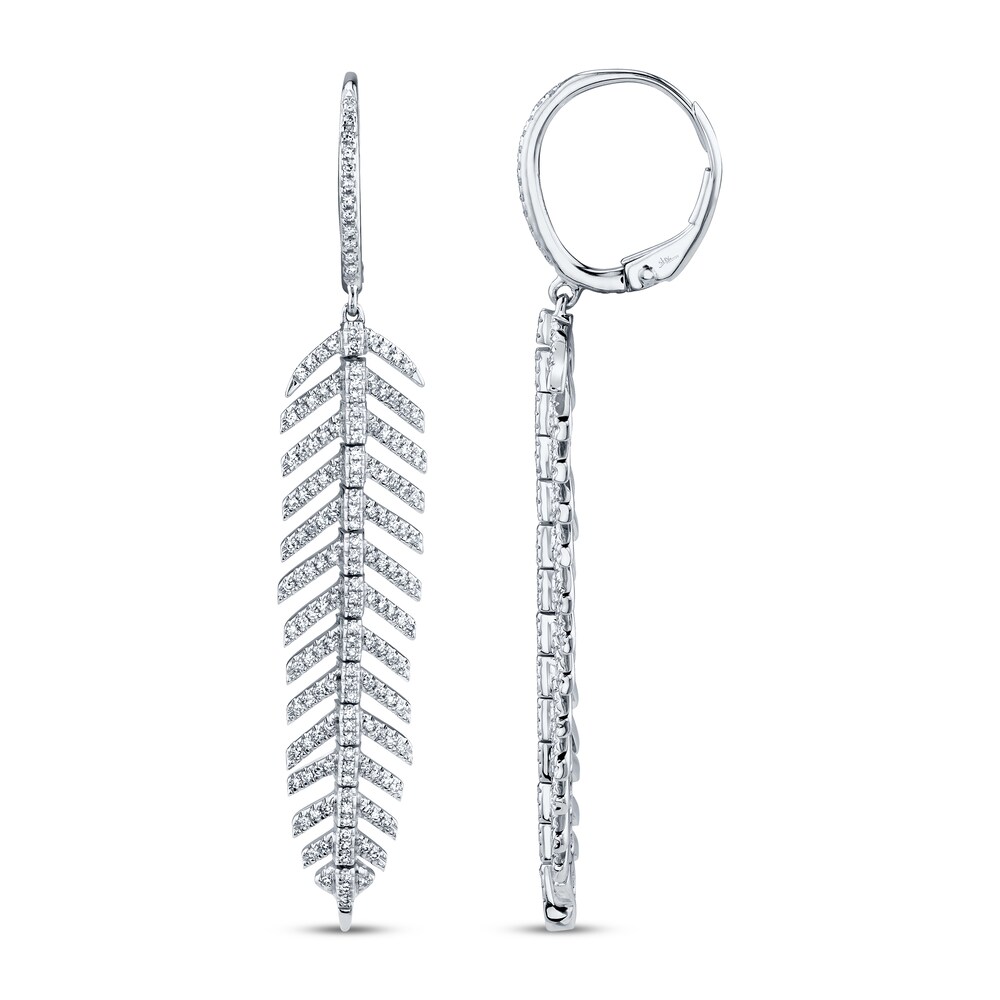 Shy Creation Feather Earrings 1/2 ct tw Diamonds 14K White Gold SC55004557V2 iD1hvVD1