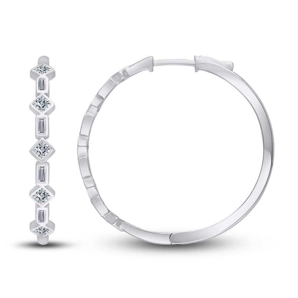 Kallati Diamond Hoop Earrings 3/4 ct tw Round/Baguette 14K White Gold iDSOT6DF