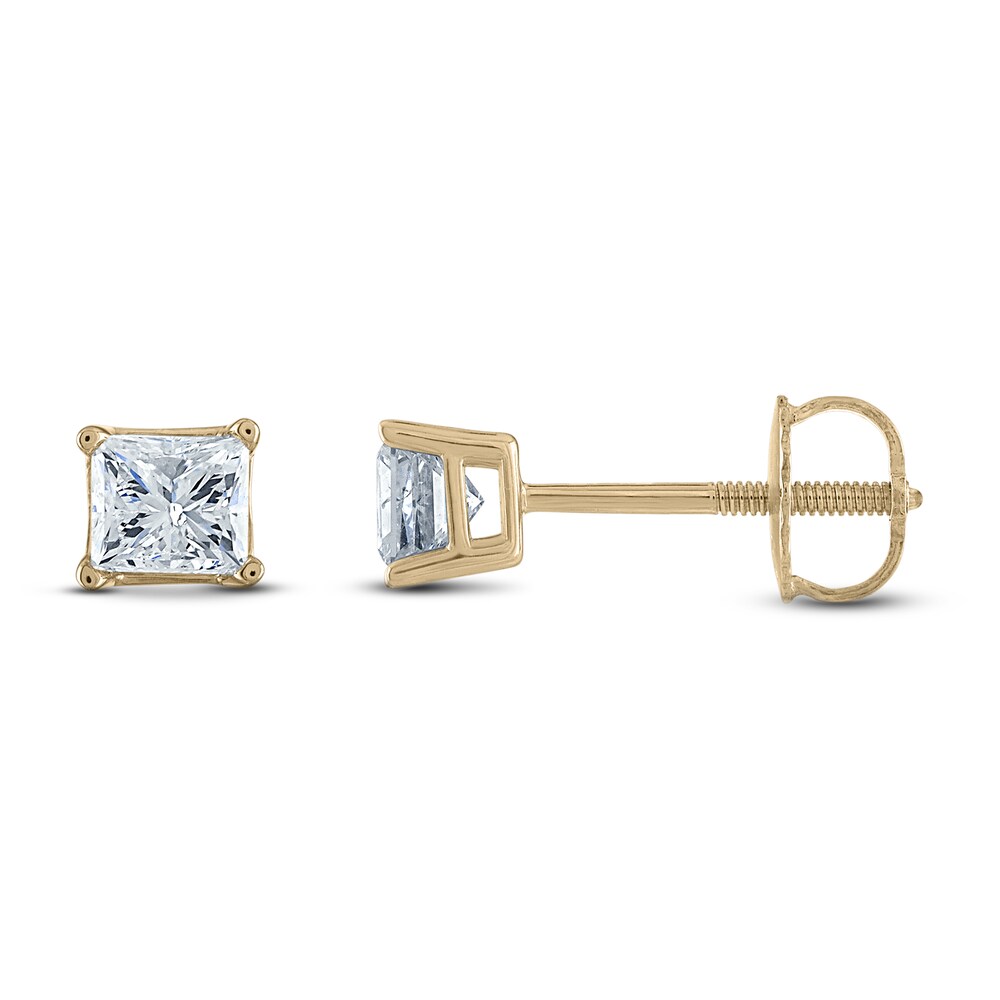 Diamond Solitaire Stud Earrings 1/2 ct tw Princess 14K Yellow Gold (I1/I) iGdBL5oY