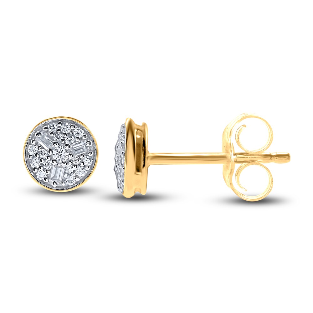 Diamond Stud Earrings 1/6 ct tw Round/Baguette 14K Yellow Gold iGvNiUsT