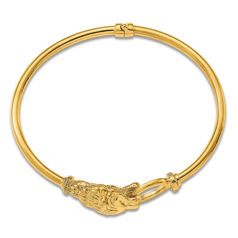 High-Polish Lion Head Bangle Bracelet 14K Yellow Gold 6.75\" iJwmtEjs