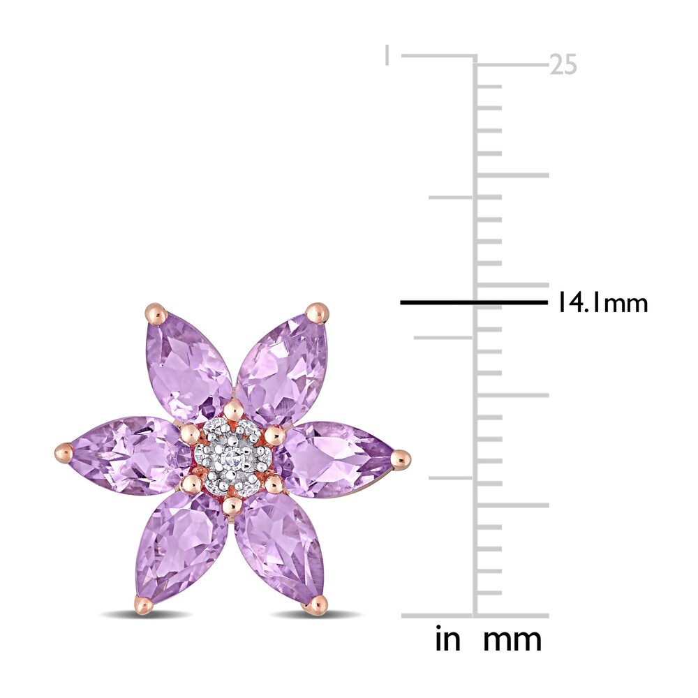 Natural Amethyst Flower Stud Earrings 1/20 ct tw Diamonds 14K Rose Gold iKKhjjHH