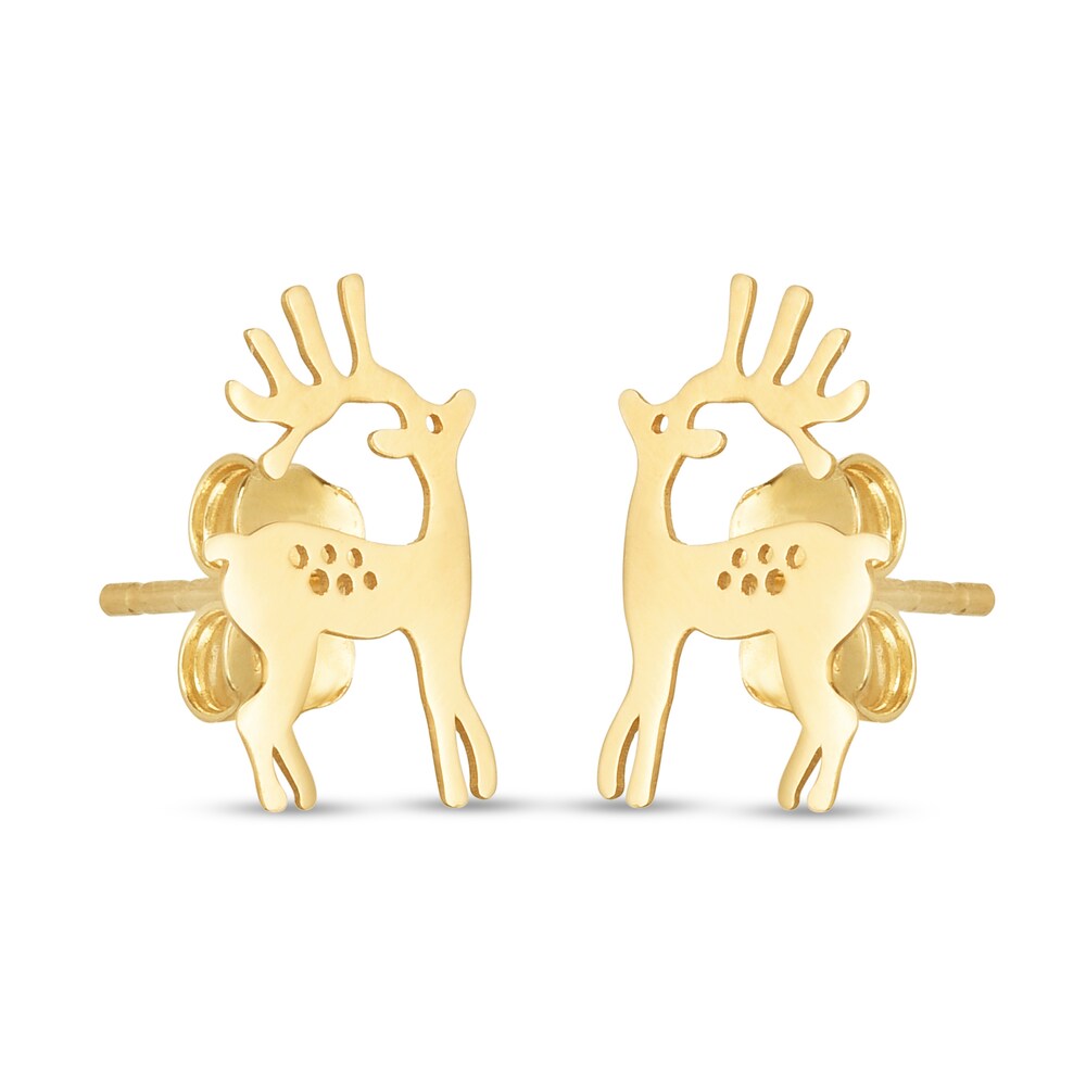 Reindeer Stud Earrings Red/White Enamel 14K Yellow Gold iPax3GDA
