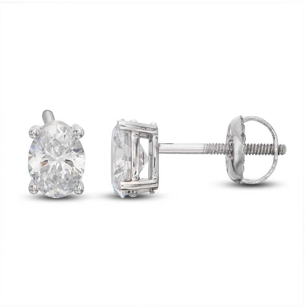 Lab-Created Diamond Solitaire Stud Earrings 1 ct tw Oval 14K White Gold (SI2/F) imz5px0L