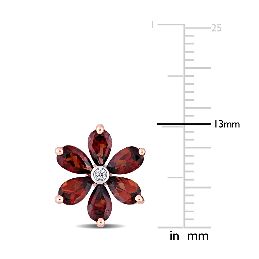 Natural Garnet Flower Stud Earrings Diamond Accents 14K Rose Gold ivvGJnNC