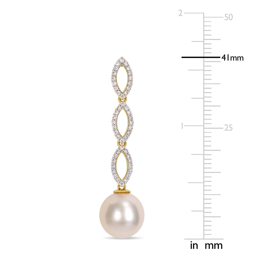 South Sea Cultured Pearl Dangle Earrings 1/2 ct tw Round 14K Yellow Gold j3RQLJ2F