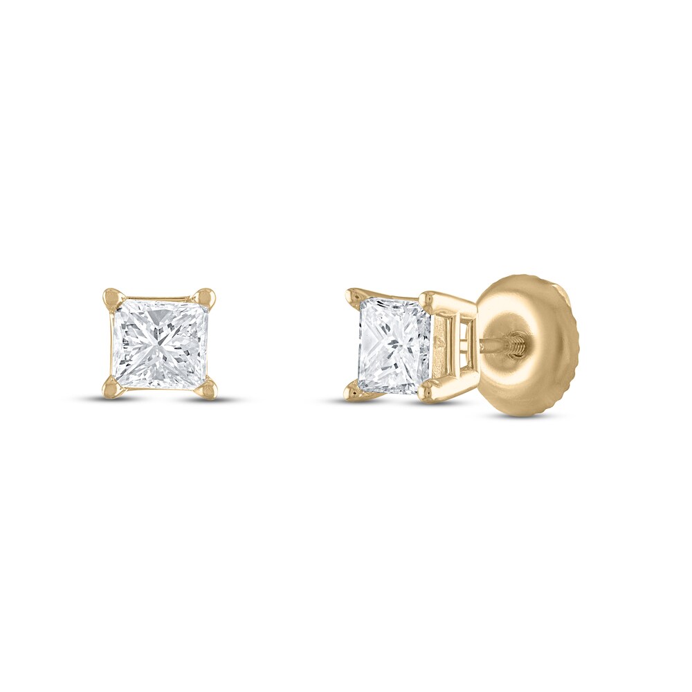 Diamond Solitaire Stud Earrings 1-1/4 ct tw Princess 14K Yellow Gold (I1/I) j7wgO1M6