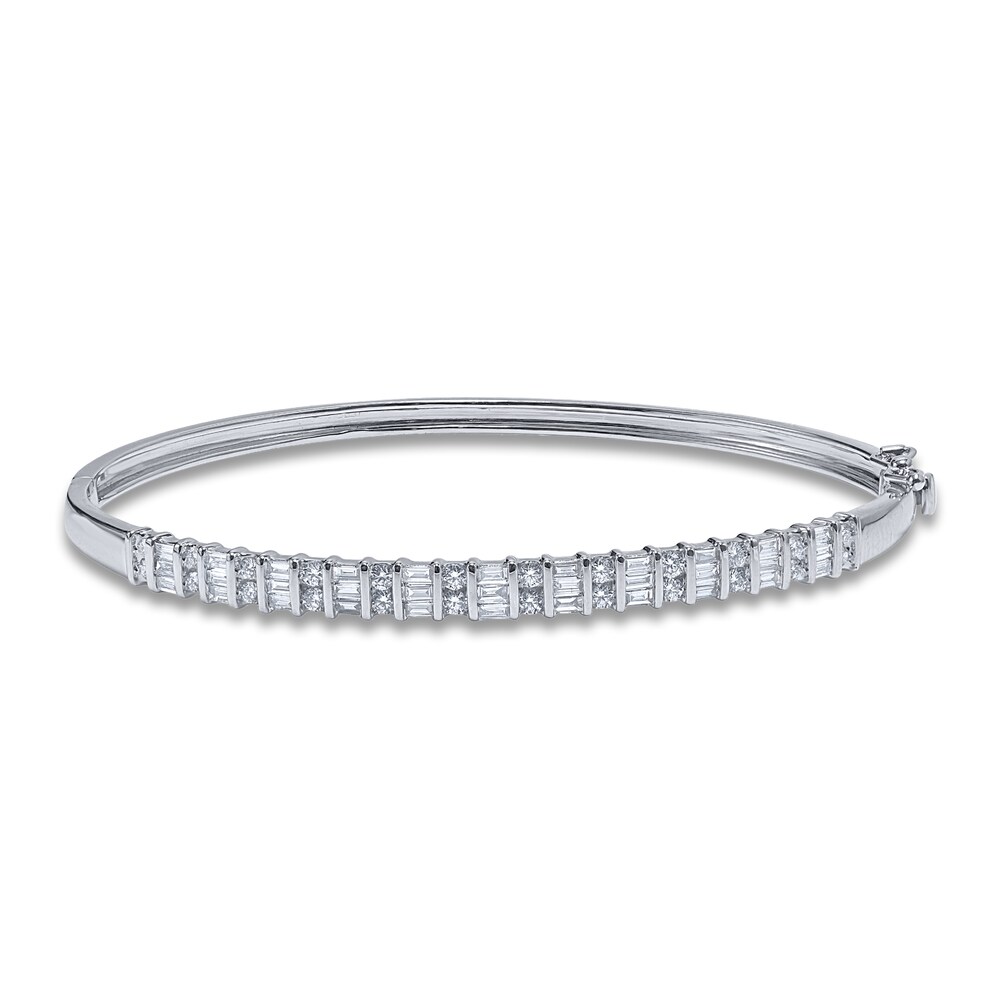 Diamond Bangle Bracelet 1 ct tw Round/Baguette 14K White Gold 7" jCgxcK3L