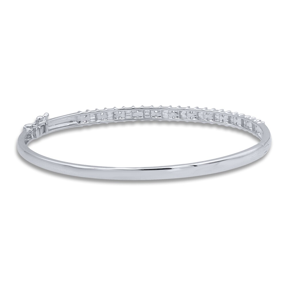 Diamond Bangle Bracelet 1 ct tw Round/Baguette 14K White Gold 7\" jCgxcK3L