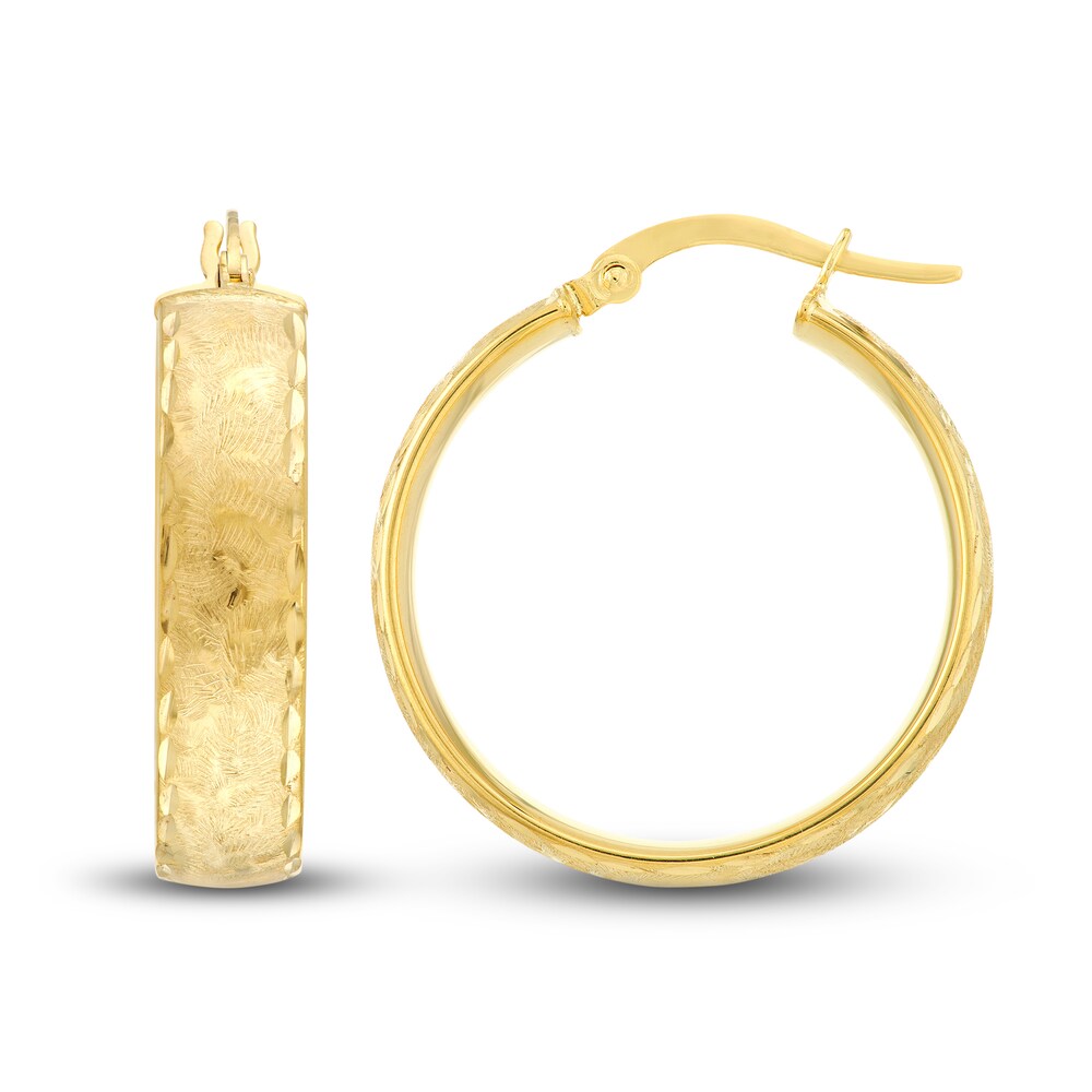 Diamond-Cut Satin Hoop Earrings 14K Yellow Gold 20mm jGWPuqTm