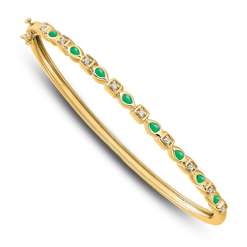 Natural Emerald Bangle Bracelet 1/10 ct tw Diamonds 14K Yellow Gold jW3CuItY