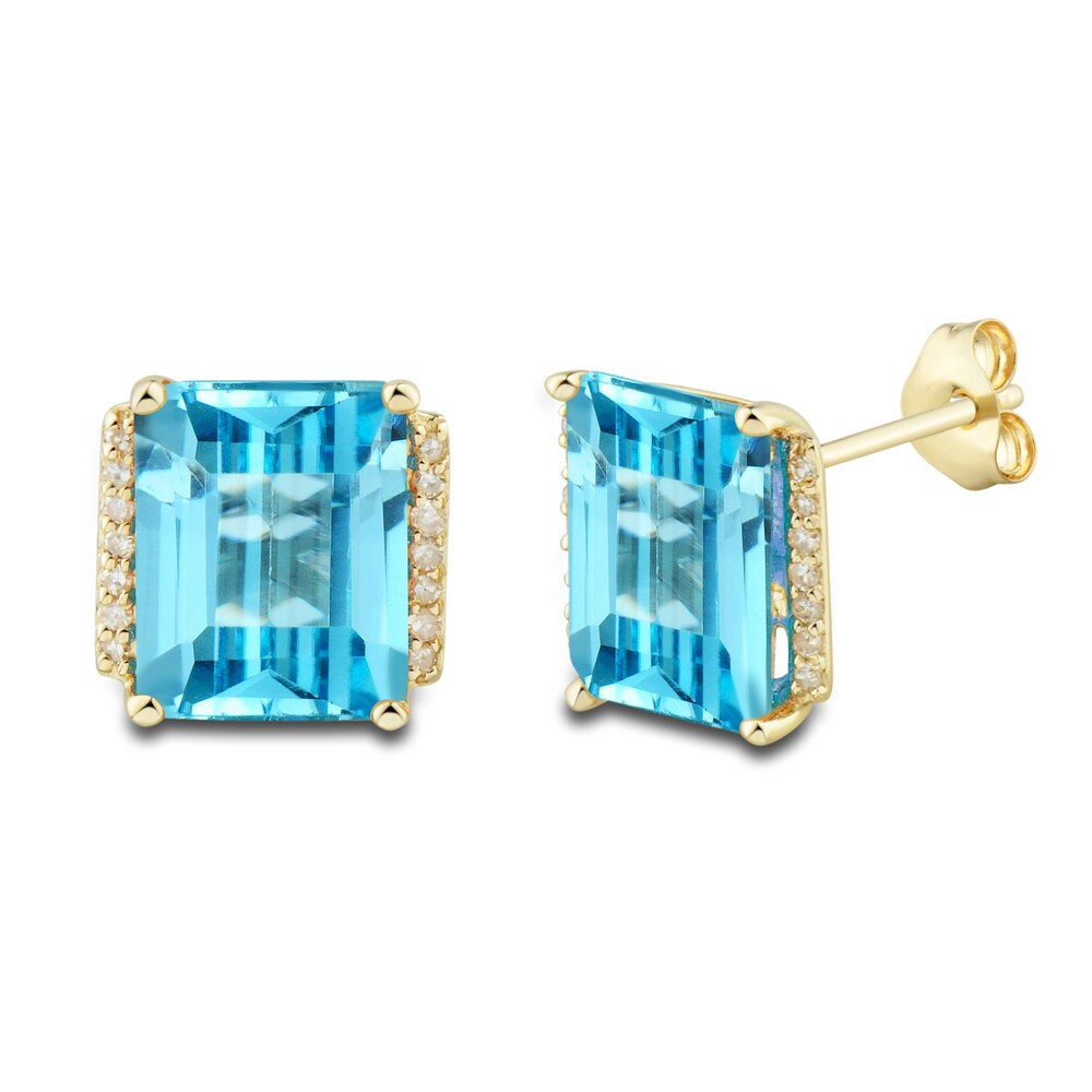 Natural Swiss Blue Topaz Ring, Earring & Necklace Set 1/5 ct tw Diamonds 10K Yellow Gold jX8jf3mp