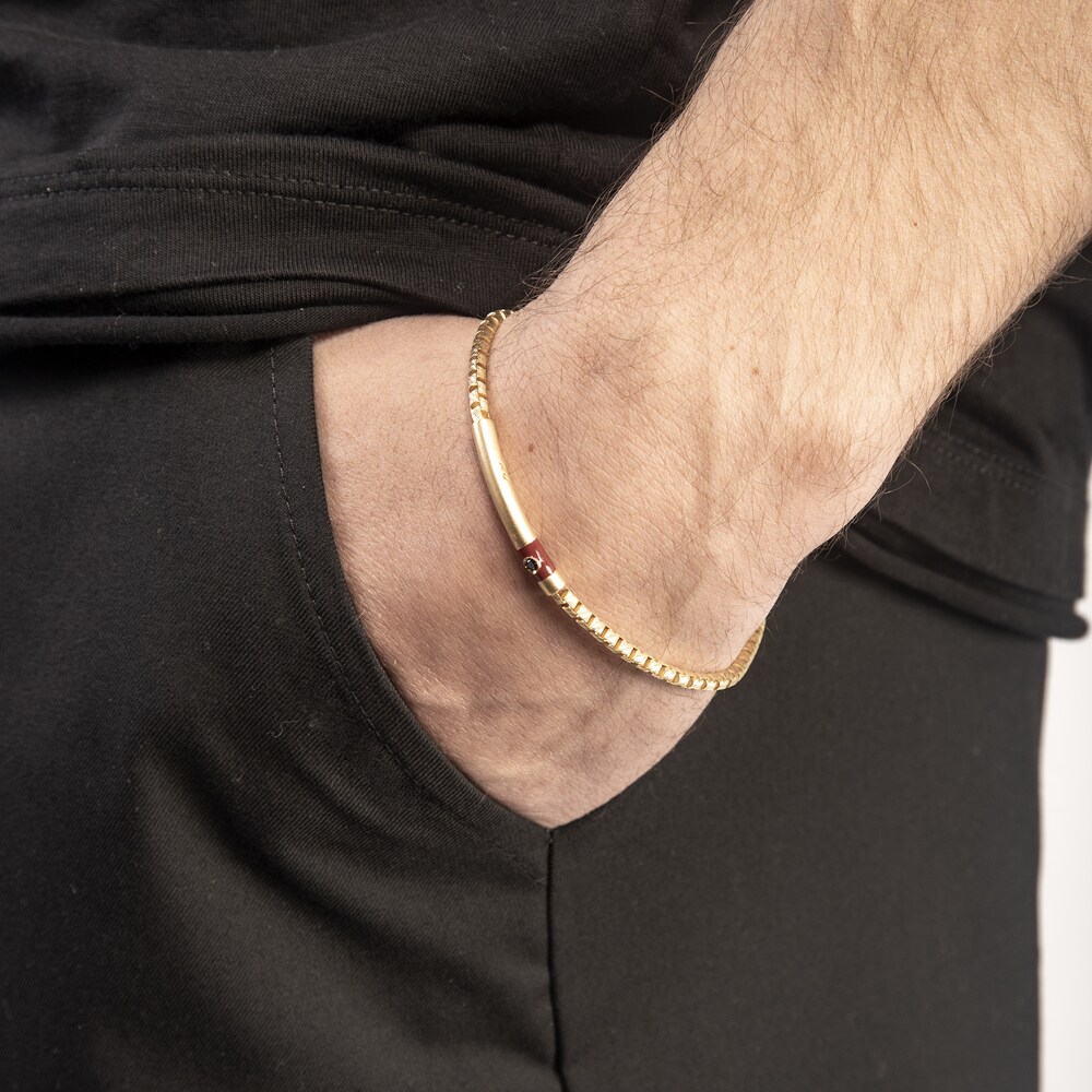 Marco Dal Maso Men\'s Black Diamond Accent Bracelet Red Enamel Sterling Silver/18K Yellow Gold-Plated 8\" jsEVW5mB
