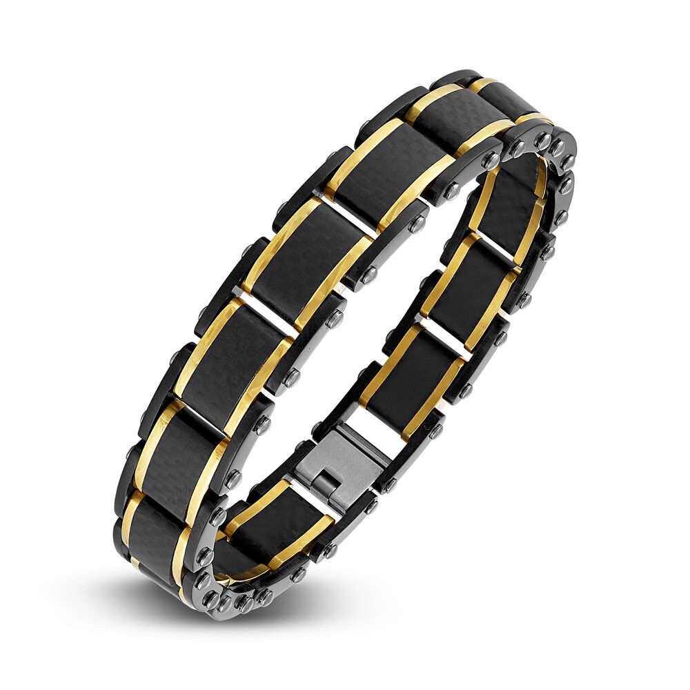 Men\'s Link Bracelet Black/Gold Ion-Plated Stainless Steel k9Lrus1K