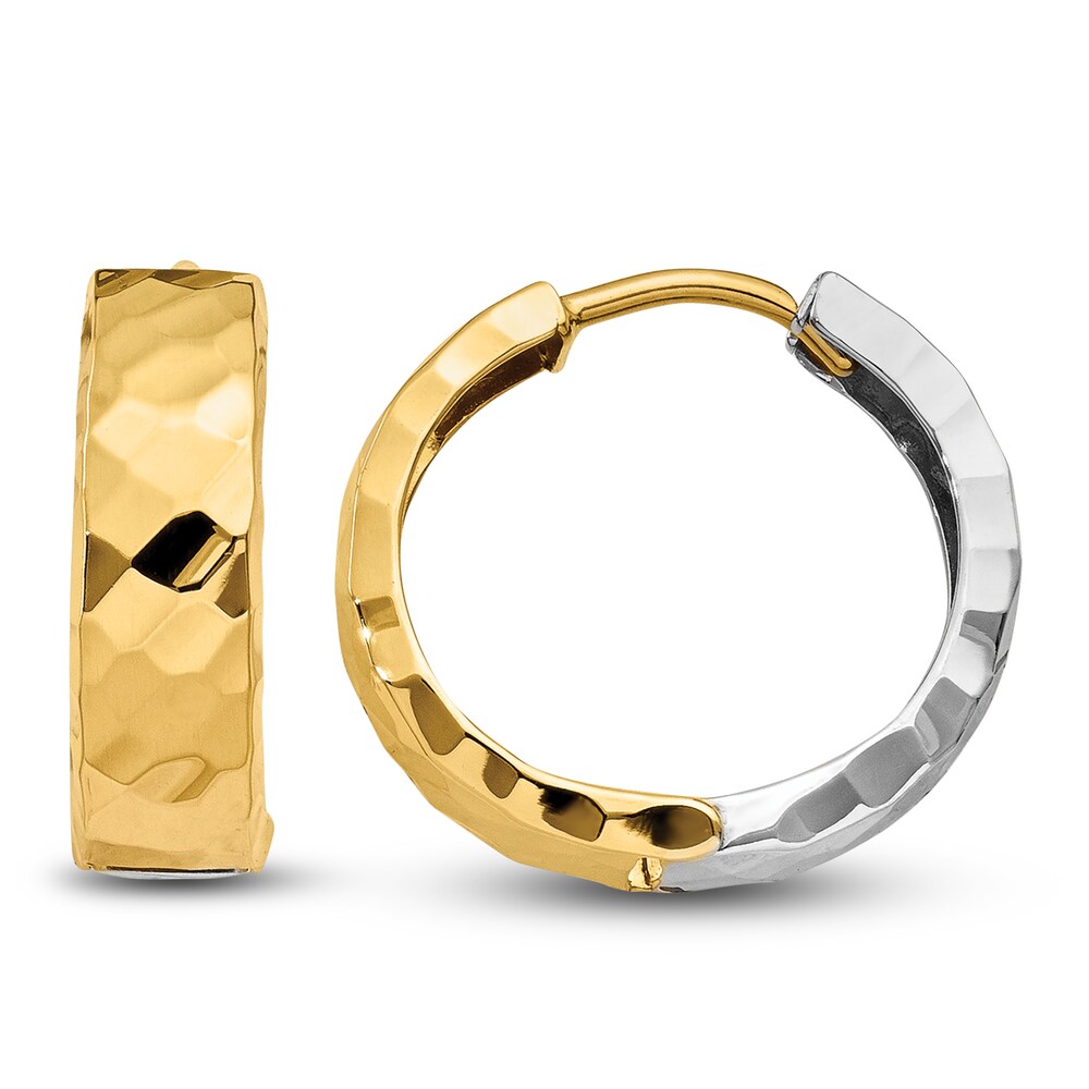 Textured Hoop Earrings 14K Two-Tone Gold 15mm kJWYI9GZ