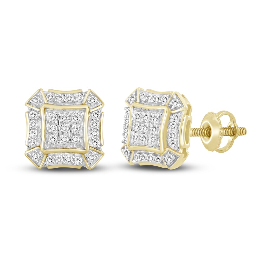 Men\'s Diamond Stud Earrings 1/6 ct tw Round 10K Yellow Gold kP738XEQ