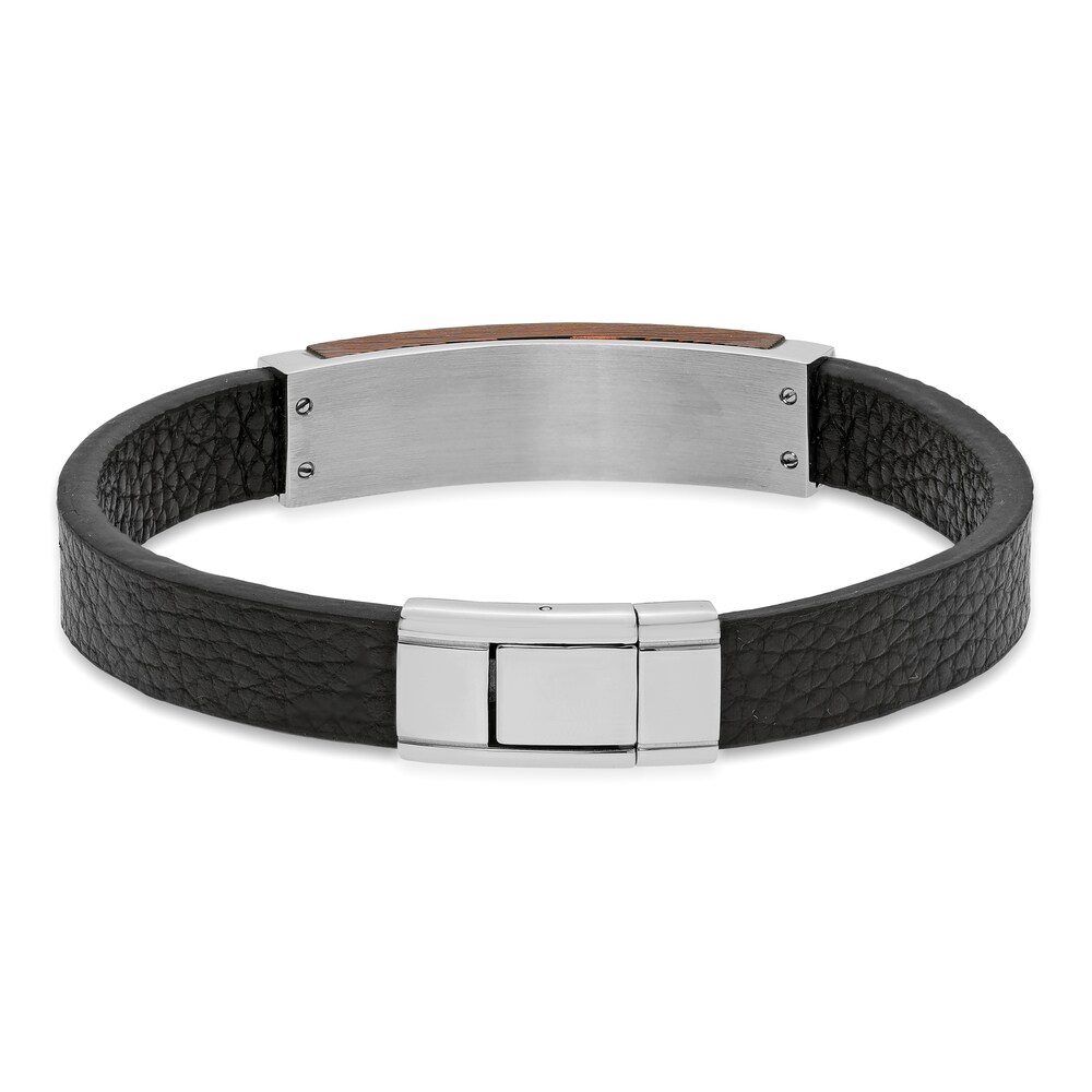 Men\'s Station Bracelet Black Leather/Stainless Steel 8.5\" kR5euBIV