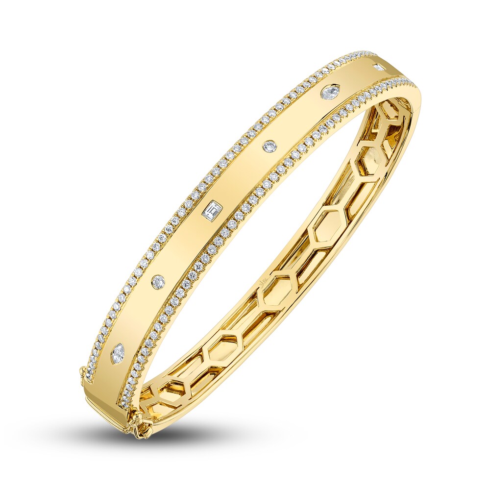 Shy Creation Diamond Bangle Bracelet 1 ct tw Round/Baguette/ Marquise 14K Yellow Gold 151270509 kSLGGBXQ