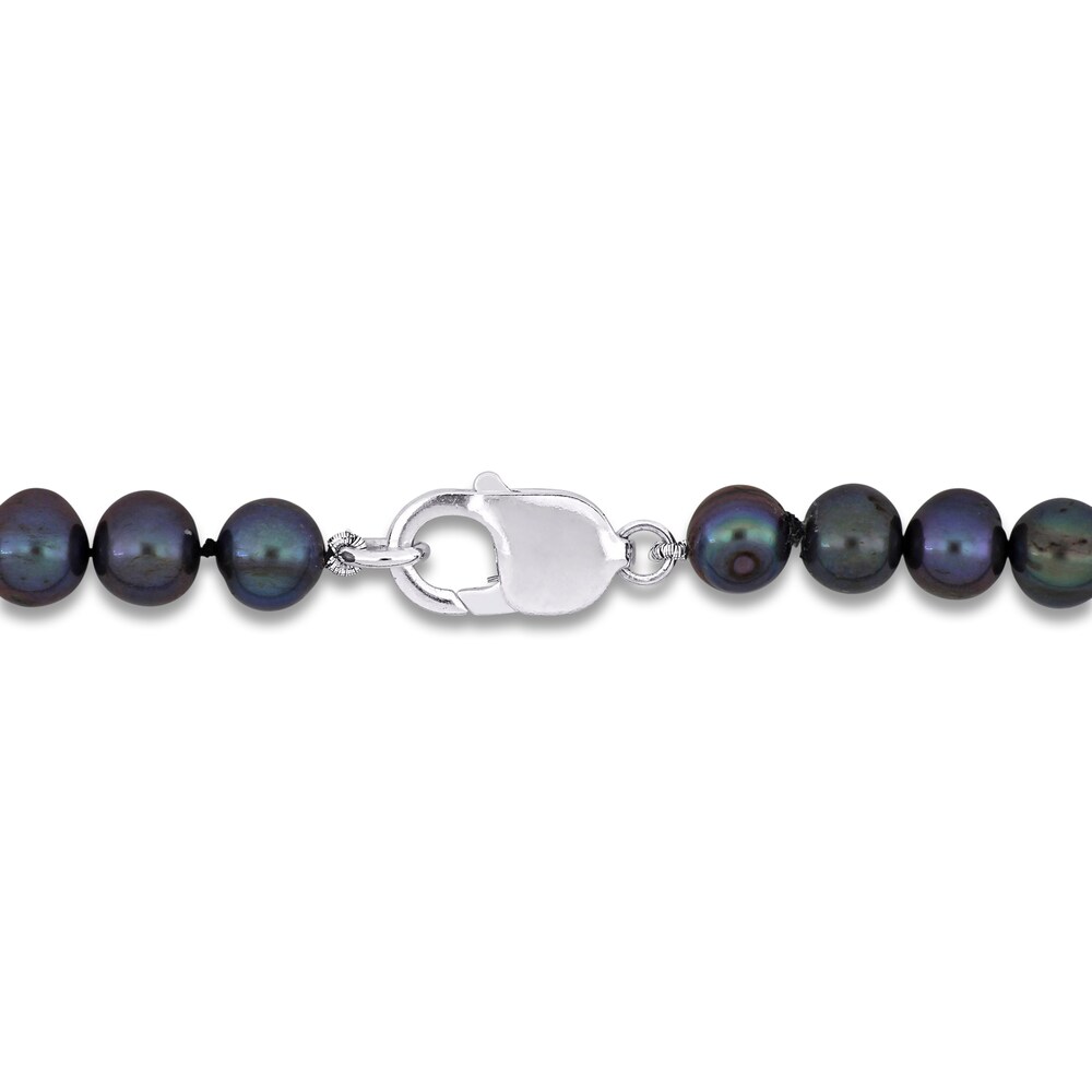 Men\'s Black Cultured Freshwater Pearl Bracelet Sterling Silver 9\" kUozDoLE