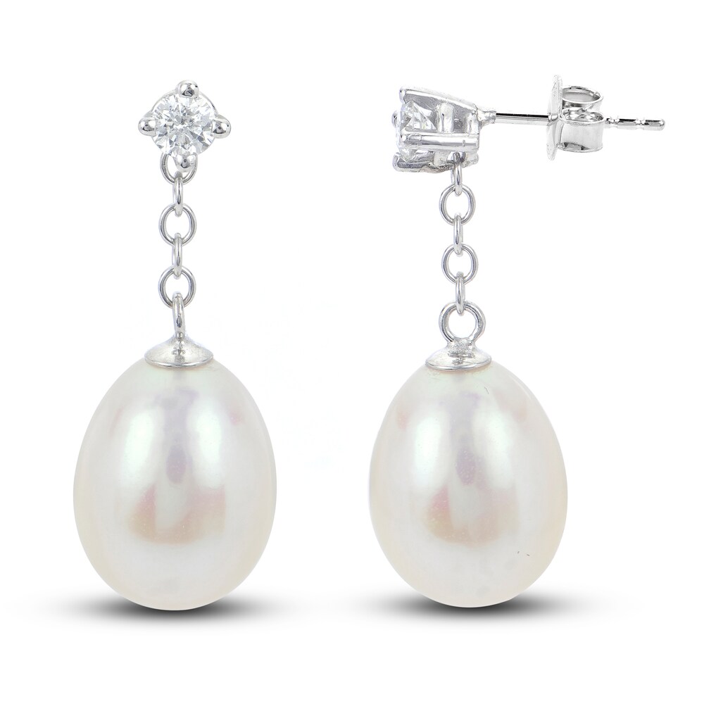 Cultured Freshwater Pearl Earrings 1/5 ct tw Diamonds 14K White Gold kcWxOM1h [kcWxOM1h]