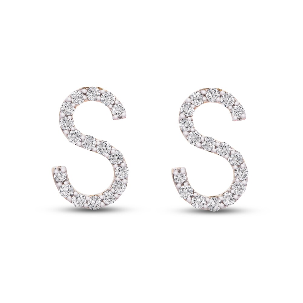 Diamond Letter S Earrings 1/10 ct tw Round 10K Yellow Gold l4u0jCac